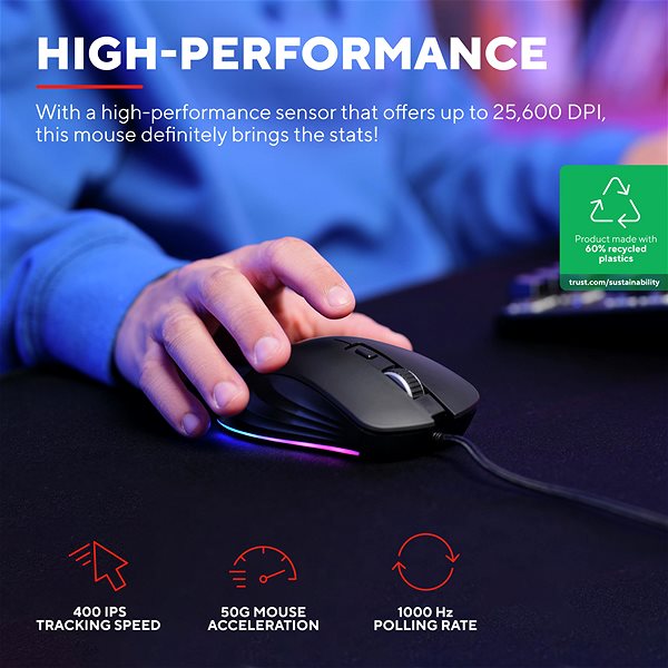 Gamer egér Trust GXT924 YBAR+ High Performance Gaming Mouse ...