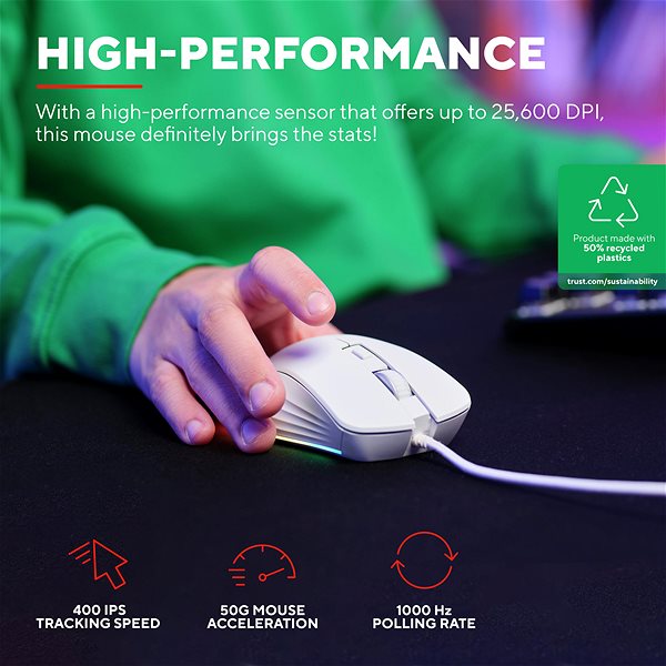Gamer egér Trust GXT924W YBAR+ High Performance Gaming Mouse White ...