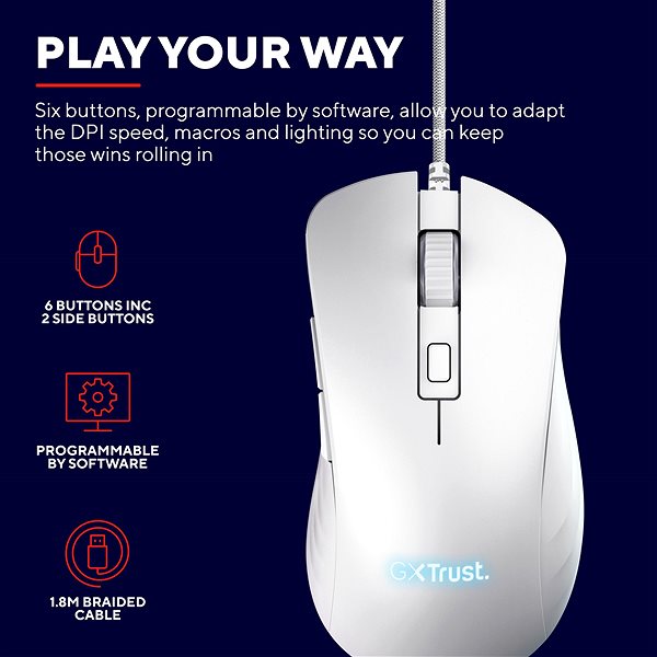 Herná myš TRUST GXT924W YBAR+ High Performance Gaming Mouse White ...