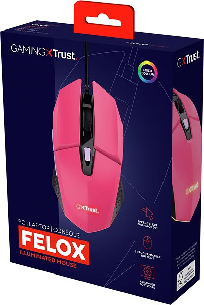 Gamer egér Trust GXT109P FELOX Gaming Mouse Pink ...