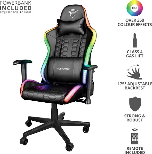 Gamer szék TRUST GXT 716 Rizza RGB LED Gaming Chair Jellemzők/technológia