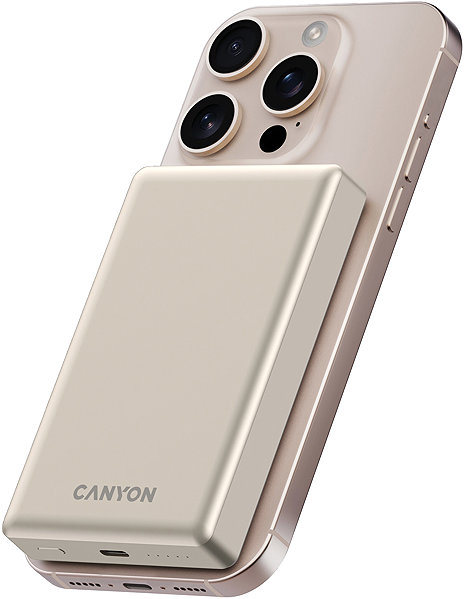 Power Bank Canyon PB-510, 10000 mAh, Slim, Magsafe, PD 20W, beige ...