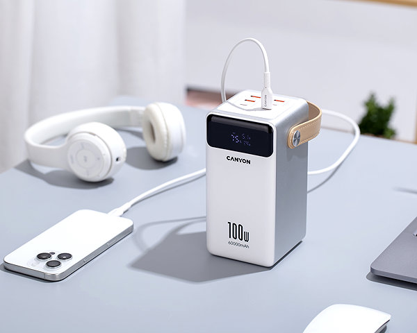 Power Bank Canyon PB-610, 60000 mAh PD 100W, white ...