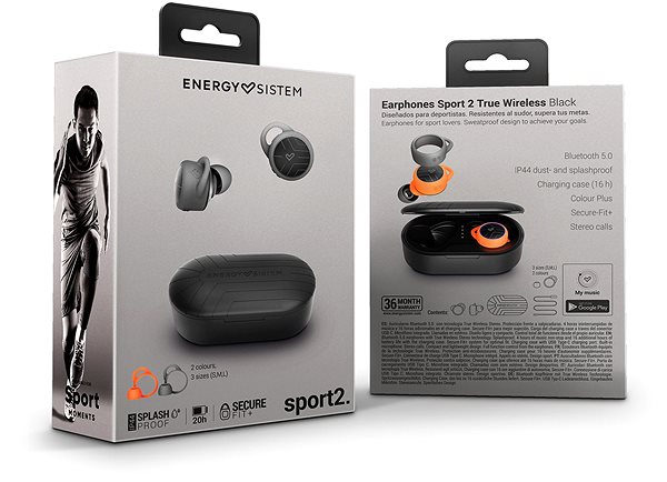 Wireless Headphones Energy System Earphones Sport 2 True Wireless Black Packaging/box