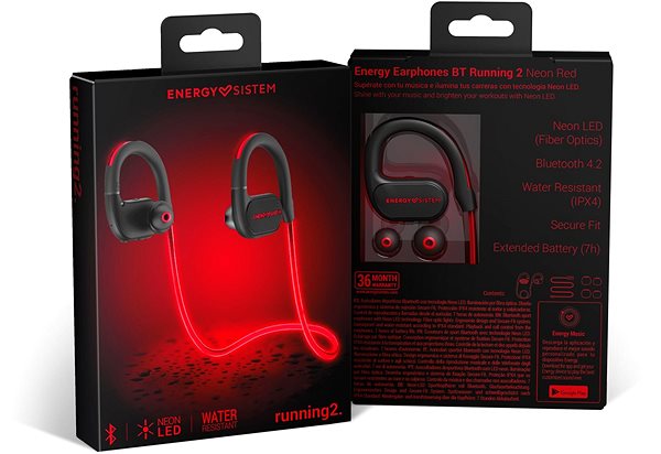 Wireless Headphones Energy Sistem Earphones BT Running 2 Neon Red Packaging/box