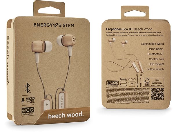 Wireless Headphones Energy System Earphones Eco Bluetooth Beech Wood Packaging/box