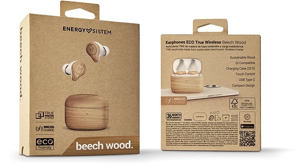 Wireless Headphones Energy Sistem Earphones Eco True Wireless Beech Wood Packaging/box