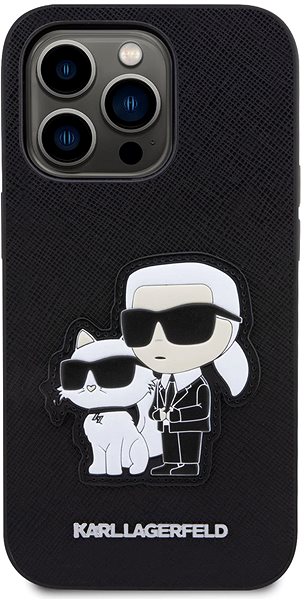 Telefon tok Karl Lagerfeld PU Saffiano Karl and Choupette NFT iPhone 14 Pro hátlap tok, fekete ...