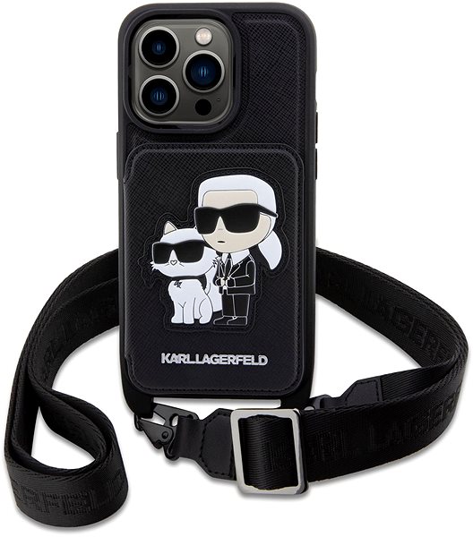Handyhülle Karl Lagerfeld Saffiano Crossbody Karl and Choupette NFT Hülle für iPhone 14 Pro Max Black ...