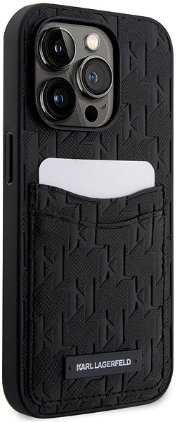 Telefon tok Karl Lagerfeld Saffiano Monogram Card Slot iPhone 14 Pro Max hátlap tok, fekete ...
