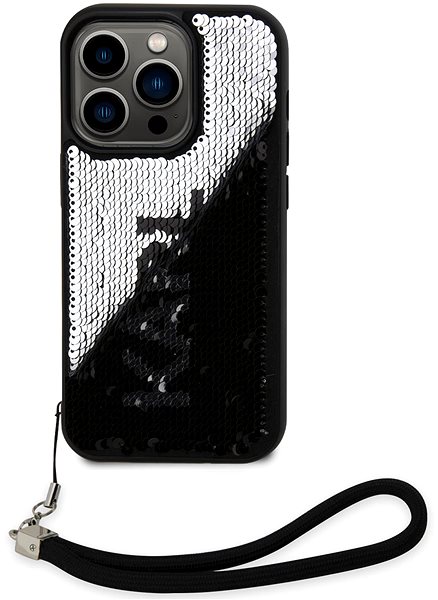 Telefon tok Karl Lagerfeld Sequins Reversible iPhone 13 Pro fekete/ezüst tok ...