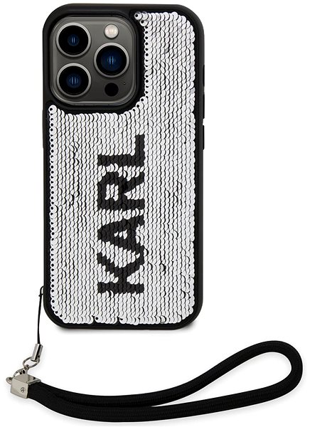 Telefon tok Karl Lagerfeld Sequins Reversible iPhone 14 Pro fekete/ezüst tok ...