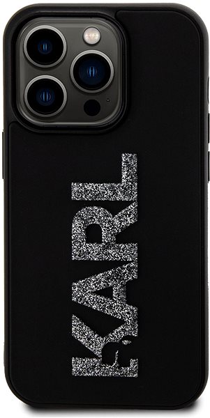 Handyhülle Karl Lagerfeld 3D Rubber Glitter Logo Karl Back Cover für iPhone 15 Pro Schwarz ...