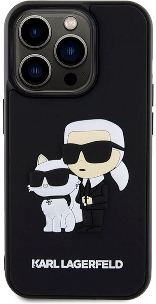 Telefon tok Karl Lagerfeld 3D Rubber Karl and Choupette iPhone 15 Pro fekete tok ...