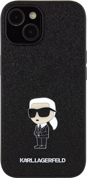 Telefon tok Karl Lagerfeld Fixed Glitter Metal Ikonik iPhone 15 fekete tok ...
