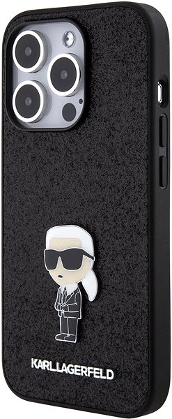 Telefon tok Karl Lagerfeld Fixed Glitter Metal Ikonik iPhone 15 Pro fekete tok ...