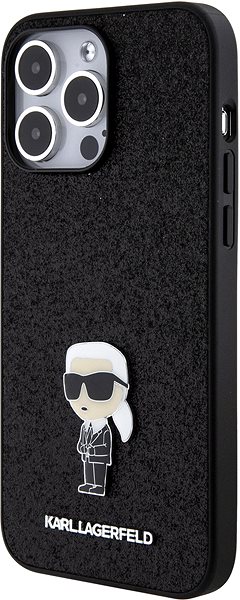 Handyhülle Karl Lagerfeld Fixed Glitter Metal Ikonik Back Cover für iPhone 15 Pro Max Schwarz ...