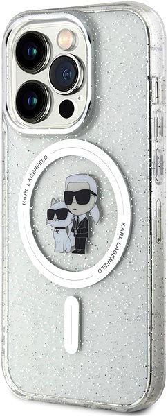 Telefon tok Karl Lagerfeld IML Glitter Karl and Choupette iPhone 15 Pro MagSafe átlátszó tok ...