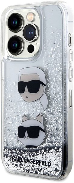 Telefon tok Karl Lagerfeld Liquid Glitter Karl and Choupette Head iPhone 15 Pro Max ezüst tok ...