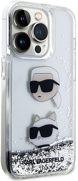 Handyhülle Karl Lagerfeld Liquid Glitter Karl and Choupette Head Back Cover für iPhone 15 Pro Max Si ...