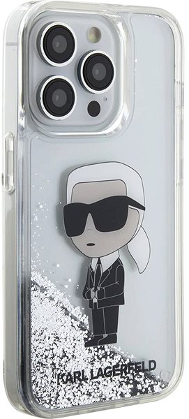 Handyhülle Karl Lagerfeld Liquid Glitter Karl and Choupette Head Back Cover für iPhone 15 Pro Silber ...