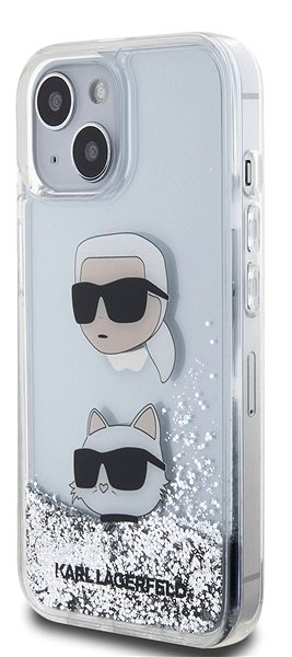 Telefon tok Karl Lagerfeld Liquid Glitter Karl and Choupette Head iPhone 15 ezüst tok ...