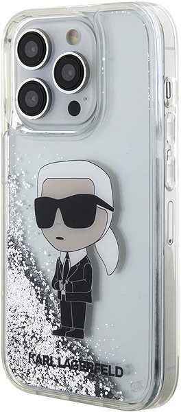 Handyhülle Karl Lagerfeld Liquid Glitter Karl Head Back Cover für iPhone 15 Pro Silber ...