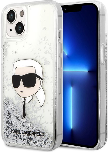 Kryt na mobil Karl Lagerfeld Liquid Glitter Karl Head Zadný Kryt pre iPhone 15 Silver ...