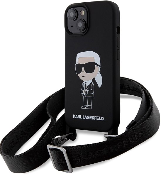 Kryt na mobil Karl Lagerfeld Liquid Silicone Crossbody Ikonik Zadný Kryt pre iPhone 15 Black ...