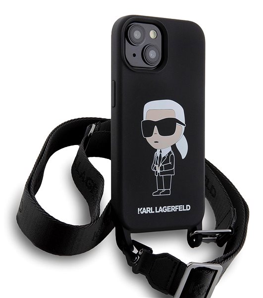 Telefon tok Karl Lagerfeld Liquid Silicone Crossbody Ikonik iPhone 15 fekete tok ...