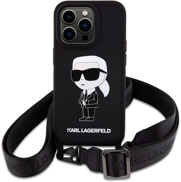 Kryt na mobil Karl Lagerfeld Liquid Silicone Crossbody Ikonik Zadný Kryt pre iPhone 15 Pro Black ...
