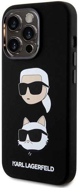 Telefon tok Karl Lagerfeld Liquid Silicone Karl and Choupette Heads iPhone 15 Pro fekete tok ...