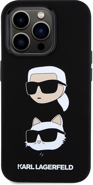 Telefon tok Karl Lagerfeld Liquid Silicone Karl and Choupette Heads iPhone 15 Pro fekete tok ...