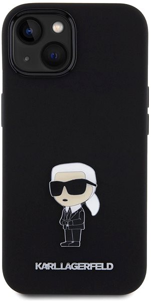 Handyhülle Karl Lagerfeld Liquid Silicone Metal Ikonik Back Cover für iPhone 15 Schwarz ...
