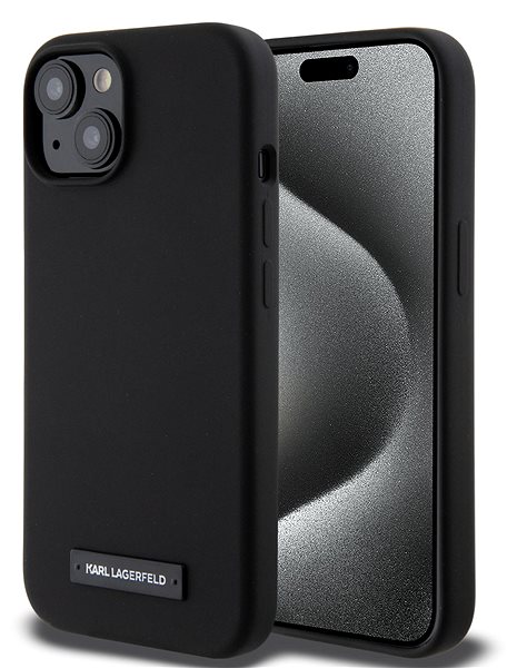 Telefon tok Karl Lagerfeld Liquid Silicone Plaque iPhone 15 MagSafe fekete tok ...