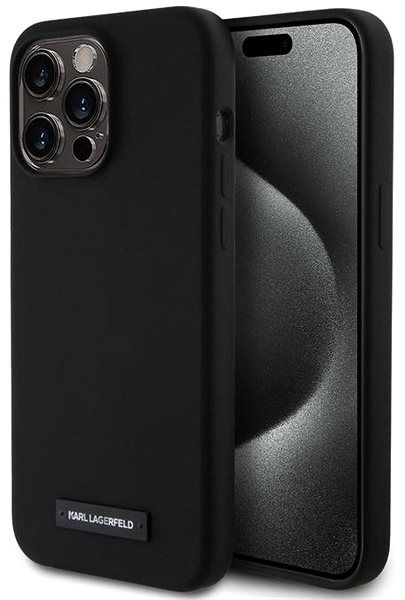 Telefon tok Karl Lagerfeld Liquid Silicone Plaque iPhone 15 Pro MagSafe fekete tok ...