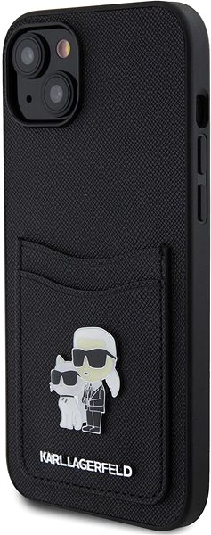 Handyhülle Karl Lagerfeld PU Saffiano Card Slot Metal Karl and Choupette Back Cover für iPhone 15 sc ...