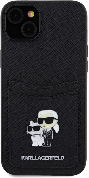 Handyhülle Karl Lagerfeld PU Saffiano Card Slot Metal Karl and Choupette Back Cover für iPhone 15 sc ...