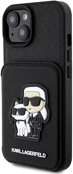 Handyhülle Karl Lagerfeld PU Saffiano Card Slot Stand Karl and Choupette Back Cover für iPhone 15 Schwarz ...