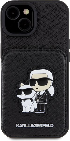 Handyhülle Karl Lagerfeld PU Saffiano Card Slot Stand Karl and Choupette Back Cover für iPhone 15 Schwarz ...
