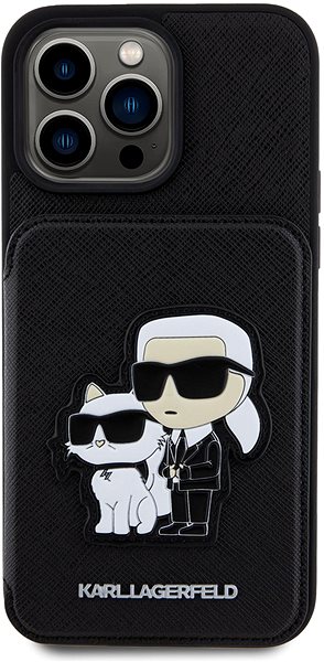 Handyhülle Karl Lagerfeld PU Saffiano Card Slot Stand Karl and Choupette Back Cover für iPhone 15 Pro Max ...
