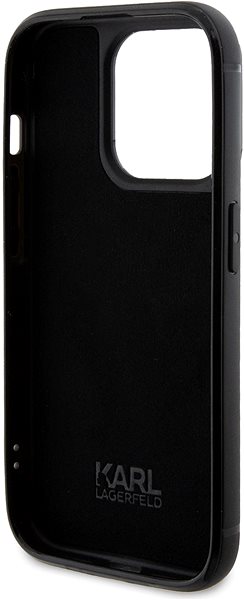 Telefon tok Karl Lagerfeld Rhinestone Plate Metal Logo iPhone 15 Pro fekete tok ...