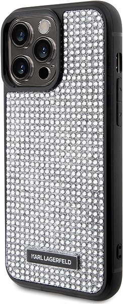 Telefon tok Karl Lagerfeld Rhinestone Plate Metal Logo iPhone 15 Pro Max ezüst tok ...
