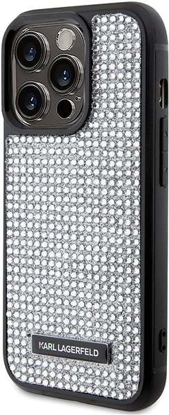 Telefon tok Karl Lagerfeld Rhinestone Plate Metal Logo iPhone 15 Pro ezüst tok ...