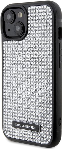 Handyhülle Karl Lagerfeld Rhinestone Plate Metal Logo Back Cover für iPhone 15 Silber ...