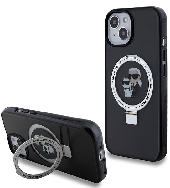 Kryt na mobil Karl Lagerfeld Ringstand Karl and Choupette MagSafe Zadný Kryt na iPhone 15 Black ...