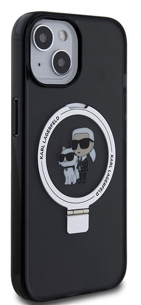 Handyhülle Karl Lagerfeld Ringstand Karl and Choupette MagSafe Back Cover für iPhone 15 Schwarz ...