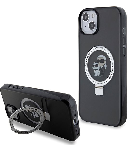 Kryt na mobil Karl Lagerfeld Ringstand Karl and Choupette MagSafe Zadný Kryt pre iPhone 15 Plus Black ...