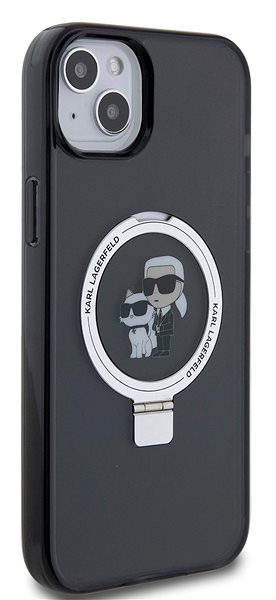 Handyhülle Karl Lagerfeld Ringstand Karl and Choupette MagSafe Back Cover für iPhone 15 Plus Schwarz ...