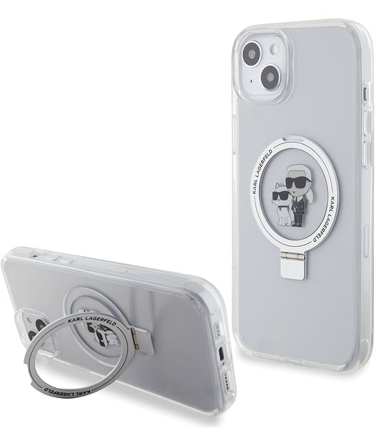 Telefon tok Karl Lagerfeld Ringstand Karl and Choupette iPhone 15 Plus MagSafe fehér tok ...